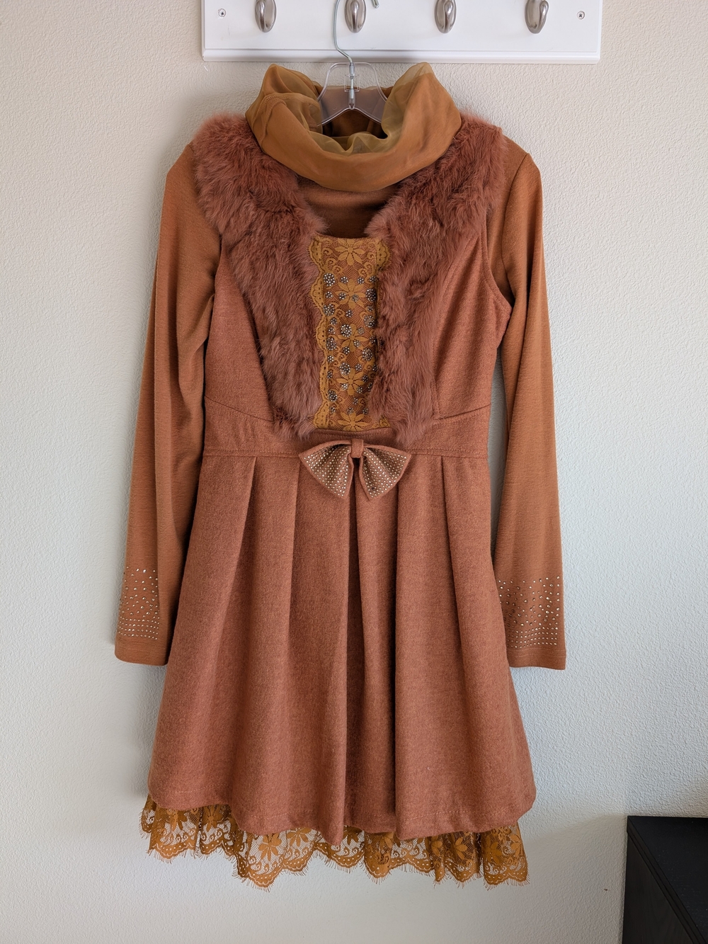 Mori Girl wool blend vintage cozy layered dress set New - READ